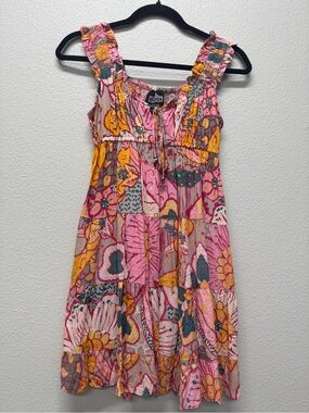 Angie Pink and Yellow Floral Tiered Sundress, Summer Dresses, multiple Sizes
